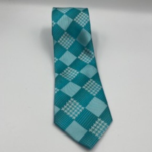 Stacy Adam’s Neck Tie Turquoise Check Design Classic Width - Picture 1 of 8